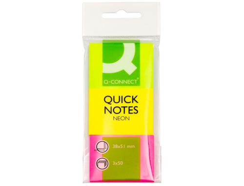 Bloco de notas adesivas q-connect fluorescente 38 x 51 mm pack de 3 uds com 50 folhas por cor , Q-connect , 34208 , 5705831012240